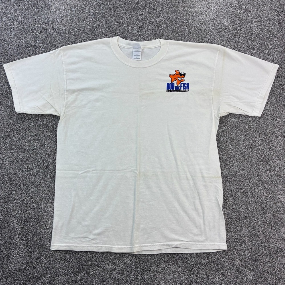 Vintage Bob The Fish Shirt Mens XL White Fishing The Fish With Attitude